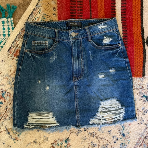 Denim Distressed Mini Skirt - Picture 3 of 4